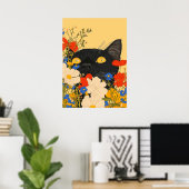 Poster Chat Noir Se Cachant Parmi Les Fleurs (Bureau à domicile)