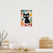 Poster Chat noir simple drôle mignon (Cuisine)