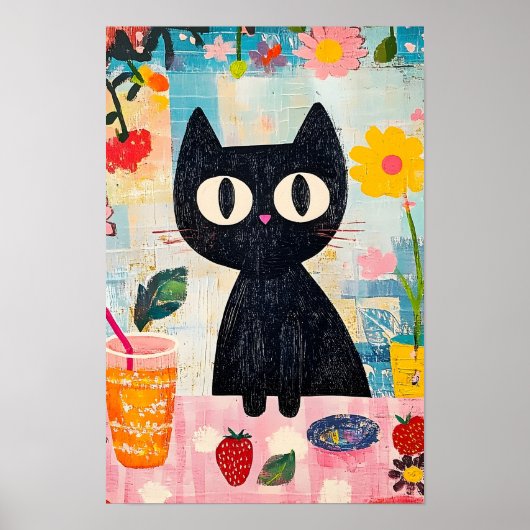 Poster Chat noir simple drôle mignon (Devant)