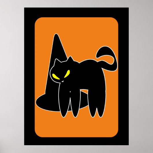 Poster Chat noir sorcière Halloween vintage (Devant)