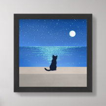 Chat noir sous la nuit étoilée pleine lune