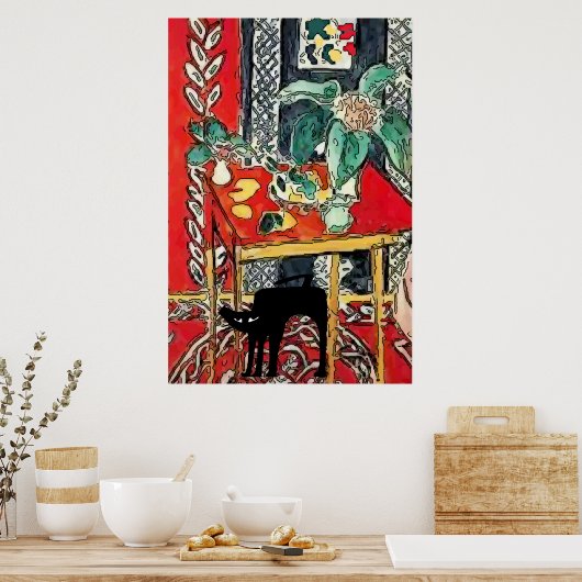 Poster Chat noir sous la table (Cuisine)