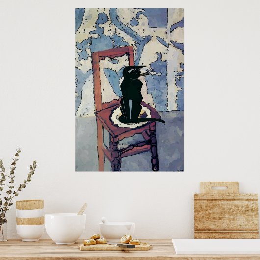 Poster Chat noir sur chaise (Cuisine)