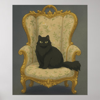 Poster Chat noir sur chaise ornée – Por élégant pour anim