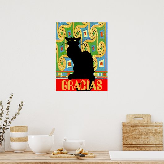 Poster Chat noir sur fond d'écran abstrait, modifier le t (Cuisine)