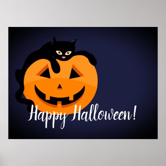 Poster Chat noir sur la lune Halloween (Devant)