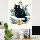 Poster Chat noir sur le sapin de Noël (Bureau à domicile)