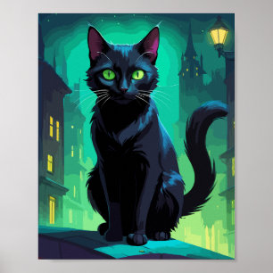 Poster Chat noir sur le toit