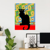 Poster Chat noir sur papier peint Abstrait (Bureau à domicile)