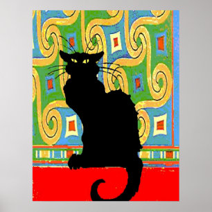 Poster Chat noir sur papier peint Abstrait