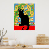 Poster Chat noir sur papier peint Abstrait (Cuisine)
