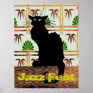 Poster Chat noir sur papier peint japonais, Jazz Fest