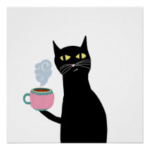 Chat noir tenant une tasse confortable