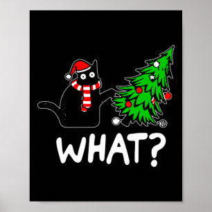 Poster Chat noir vilain amusant renversant l'arbre de Noë