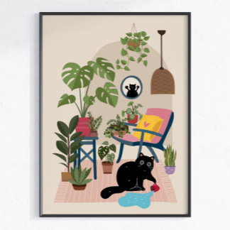 Poster Chat Noir Vilain Mignon Drôle Amateur de Chats Jou