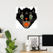 Poster Chat noir vintage d'Halloween effrayé (Bureau à domicile)