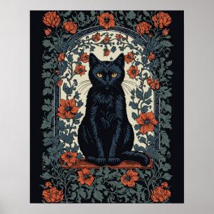 Poster Chat noir Vintage Floral