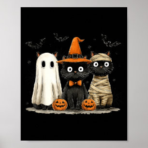 Poster Chat noir vintage Halloween Citrouille Fantôme eff