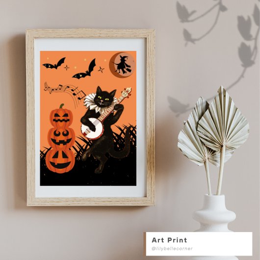 Poster Chat noir vintage la nuit éffrayante