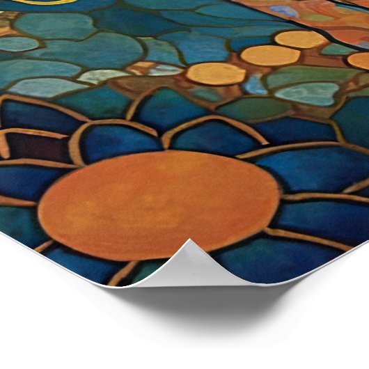 Poster Chat Opalescent en Mosaïque style roman (Coin)