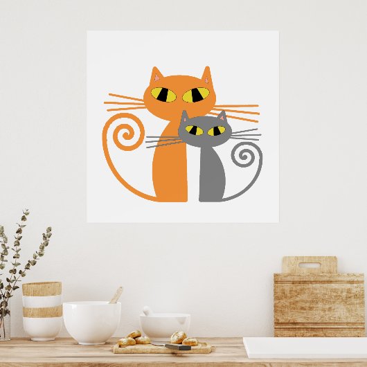 Poster Chat orange, Chat gris (Cuisine)