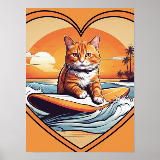 Poster Chat orange surfant (Devant)