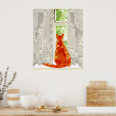 Poster Chat orange Vue sur la fenêtre Art traditionnel (Cuisine)