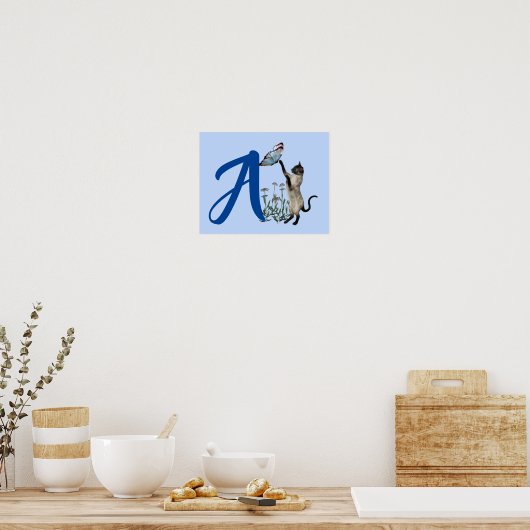 Poster Chat Papillon Mignon Monogramme Initiale A Personn (Cuisine)