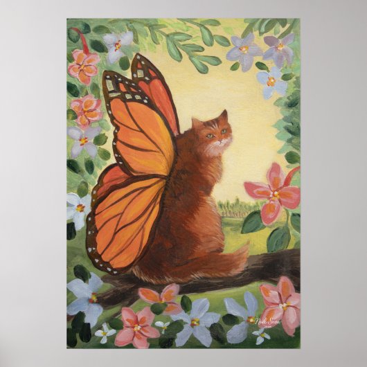 Poster Chat Papillon Monarque dans un Pré - Œuvre d'Art (Devant)
