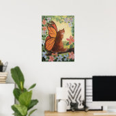 Poster Chat Papillon Monarque dans un Pré - Œuvre d'Art (Bureau à domicile)