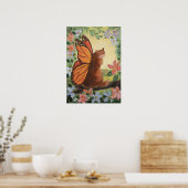 Poster Chat Papillon Monarque dans un Pré - Œuvre d'Art (Cuisine)