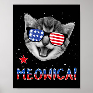 Poster Chat Patriotique 4 Juillet Meowica Drapeau América