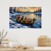 Poster Chat Persan Noël Bateau Fêtes (Cuisine)
