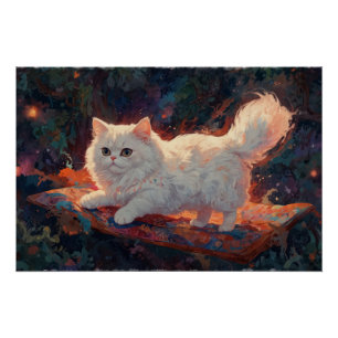Poster Chat persan sur un tapis volant