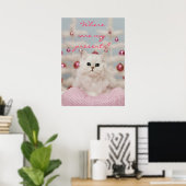 Poster Chat perse assis sur un coussin rose (Bureau à domicile)