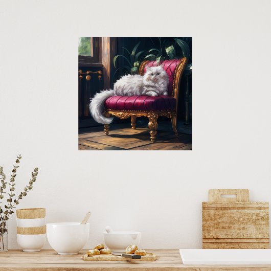 Poster Chat perse blanc (Cuisine)