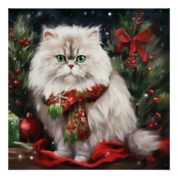 Chat perse en Noël de neige