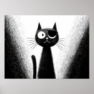 Poster Chat Pirate - Jolie Illustration Minimaliste de Ch