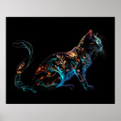 Poster Chat Plasma sur noir dans des couleurs vives (Devant)