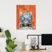 Poster Chat Portant des lunettes de poisson Poisson Poste (Bureau à domicile)