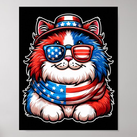 Poster Chat portant des lunettes de soleil drapeau améric (Devant)