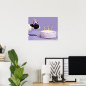 Poster Chat portant un casquette d'anniversaire soufflant (Bureau à domicile)