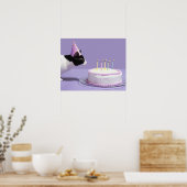 Poster Chat portant un casquette d'anniversaire soufflant (Cuisine)