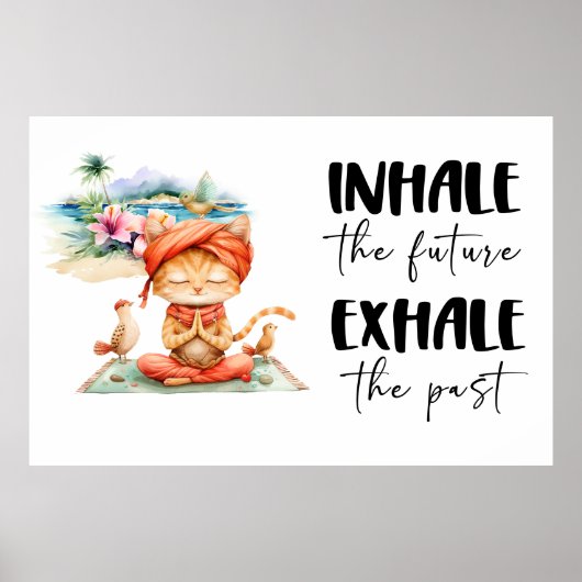 Poster Chat posant yoga inhale exhale (Devant)
