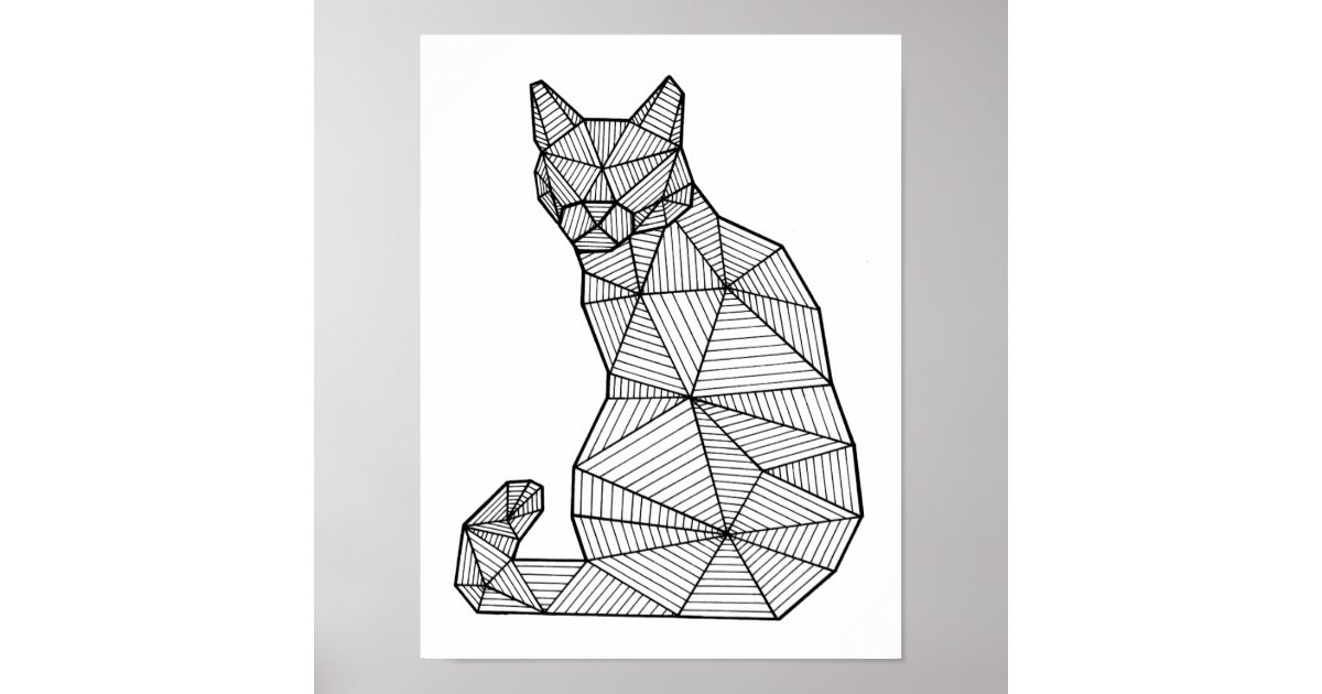 Poster Chat Pose Geometrique Arriere Zazzle Be