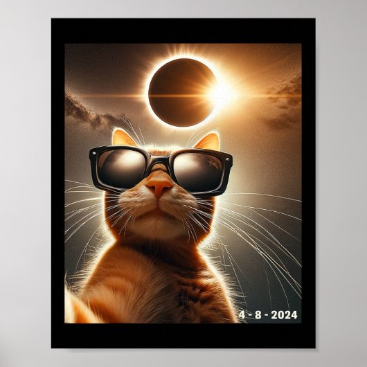 Poster Chat Prendre Un Selfie Avec Solaire 2024 Eclipse W (Devant)