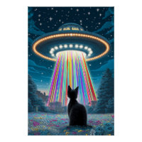 Chat psychédélique et ovnis | Art amusant de l'enl