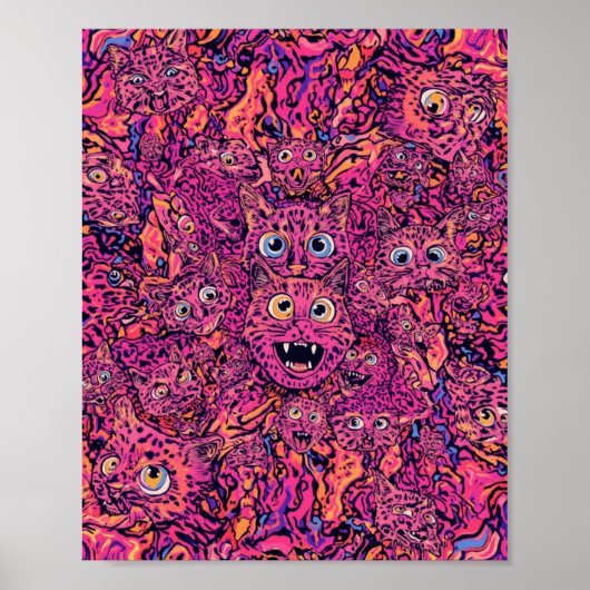 Poster Chat Psychedelique Surcharge Chat Neon (Devant)