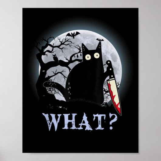 Poster Chat Quel Chat Noir Meurtrier Avec Couteau Hallowe (Devant)