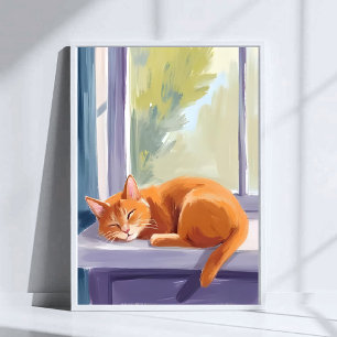 Poster Chat qui fait la sieste Chaton orange aquarelle